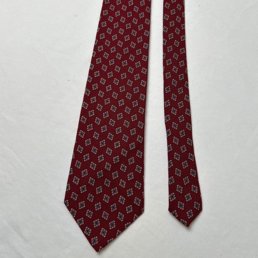 Polo Ralph Lauren Vintage Mens Wool Geometric Medallion Tie Burgundy Red Preppy